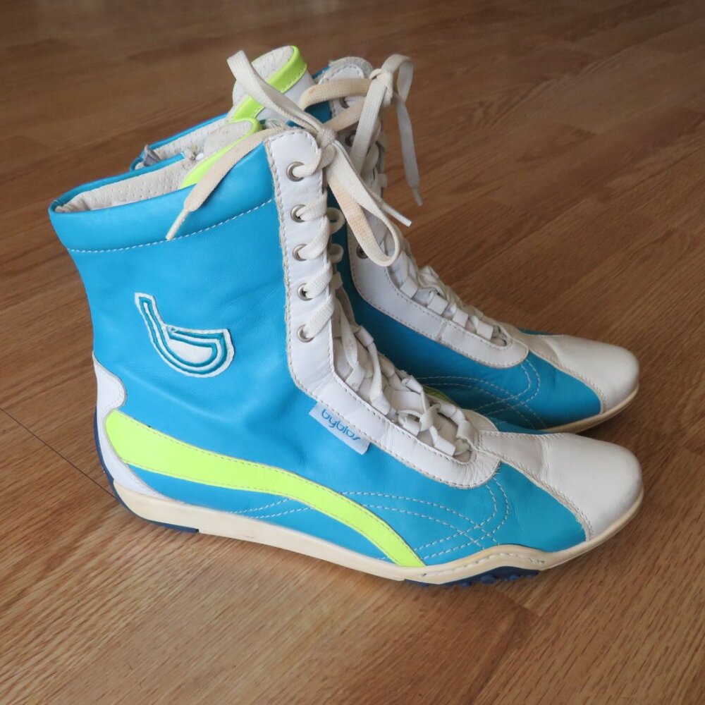 Byblos 616 Blue Leather Karate Boxing Women’s Lace Zipper Italy Unisex Shoes 37 - Picture 2 of 11
